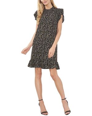 Cece Ruffled Polyester Flutter Sleeve Dress - Black