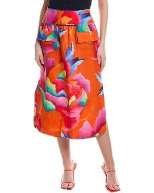 FARM Rio Ombre Chita Linen Midi Skirt - Red