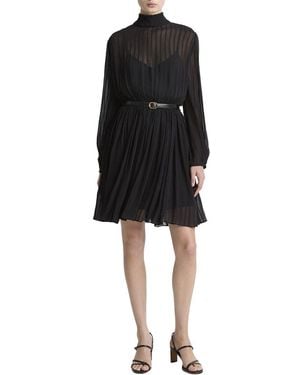 Vince Crinkle Stripe Mock Neck Long Sleeve Dress - Black