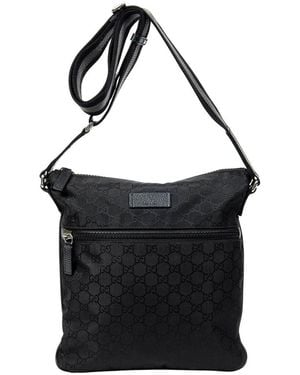 Gucci Black Monogrammed Nylon Canvas Zip Messenger Crossbody (authentic Pre- Loved)