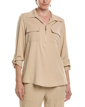 Anne Klein Half Zip Collar Shirt - Natural