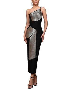 Dilireba One Shoulder Print Midi Dress - Black