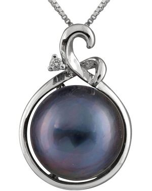 Splendid 10-11Mm Pearl Cz Pendant - Blue