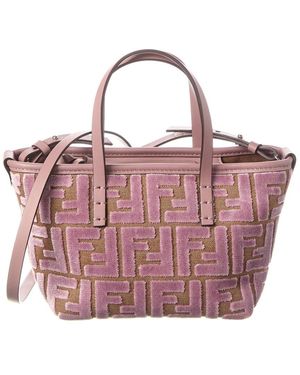 Fendi Roll Mini Ff Jacquard Velvet & Leather Tote - Pink
