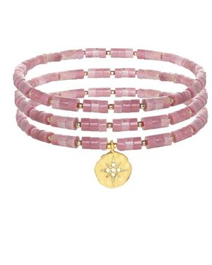Rachel Reinhardt Jewelry 14k Over Silver Rhodonite Star Stretch Bracelet - Pink