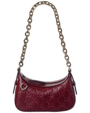Gucci Gg Emblem Leather Shoulder Bag - Purple