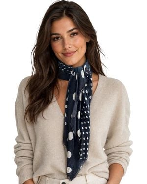 Blue Pacific Polka Dots Cashmere-Blend Neckerchief - Black