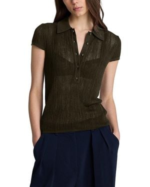 Kenneth Cole Variegated Rib Cap Sleeve Polo Shirt - Black