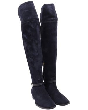 Burberry Suede Buckled Accent Knee-High Boot (Authentic Pre-Loved) - Blue