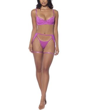 House of Desire 3pc Reanna Bra, Garter & G-string Set - Red
