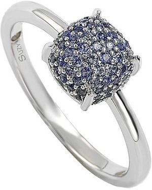 Suzy Levian Silver Diamond & Blue Sapphire Ring - Grey