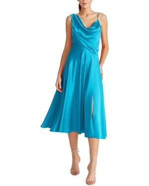 THEIA Hayden Satin A-Line Midi Dress - Blue