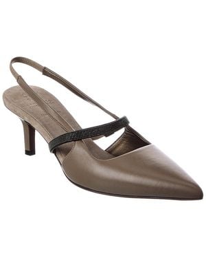 Brunello Cucinelli Leather & Suede Slingback Pump - Gray