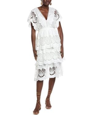 FARM Rio Off- Richelier Midi Dress - White