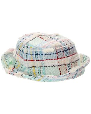 Thom Browne Madras Check Pouf Tweed Silk-Lined Wool-Blend Bucket Hat - Grey