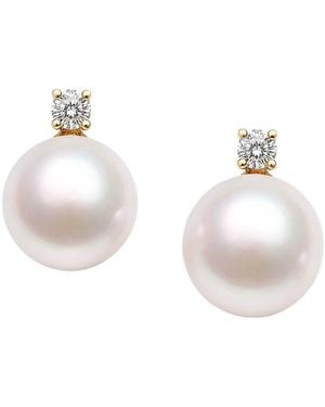 Pearls 14K 0.10 Ct. Tw. Lab-Grown Diamond & 8-8.5Mm Pearl Earrings - White