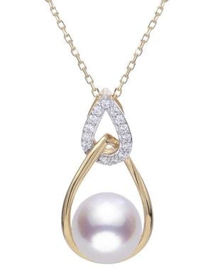 Pearls 14k 0.11 Ct. Tw. Diamond 9-9.5mm Pearl Wrap Pendant Necklace - Metallic