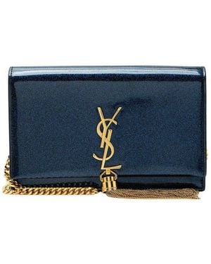 Saint Laurent Blue Glitter Patent Leather Monogram Kate Tassel Chain Wallet (authentic Pre-loved)