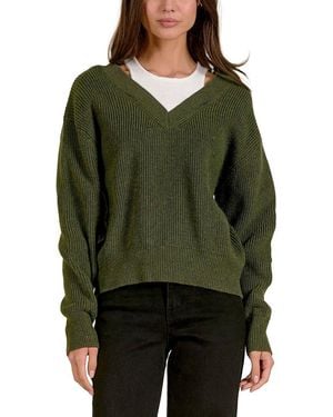 Elan Off-The-Shoulder Wool-Blend Jumper - Green