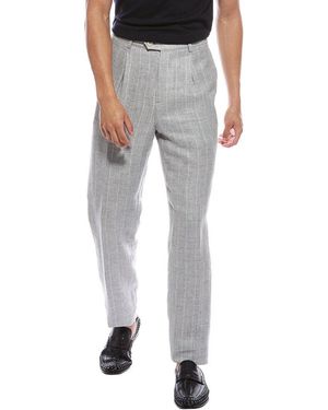 Brunello Cucinelli Leisure Fit Pleated Linen & Wool- Blend Pant - Gray