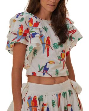 FARM Rio Off- Stitched Birds Blouse - Red