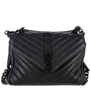 Saint Laurent Chevron Quilted Medium College Top Handle Bag (authentic Pre- Loved) - Black