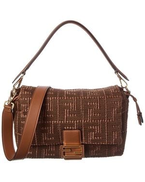 Fendi Mamma Baguette Medium Raffia Shoulder Bag - Brown