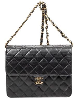 CHANEL Black Quilted Lambskin Leather Cc Push Lock Straight Single Flap (authentic Pre-loved)