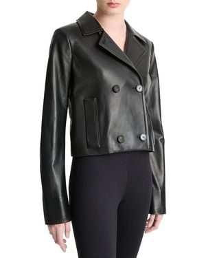 Vince Shrunken Leather Peacoat - Black