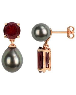 Rina Limor 6.80 Ct. Tw. Garnet & Pearl Drop Earrings - Multicolour