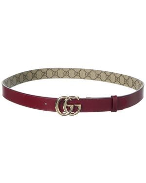 Gucci Gg Marmont Reversible Gg Supreme Canvas & Leather Belt - Red