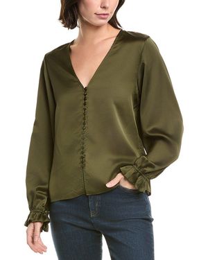 FRAME The Slim V-Neck Blouse - Green