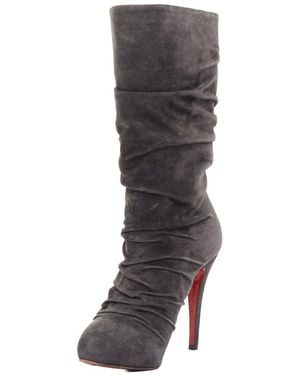 Christian Louboutin Suede Piros Ruched Boot (Authentic Pre-Loved) - Grey