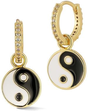 Sphera Milano 18K Plated Cz Yin & Yang Huggie Earrings - Metallic