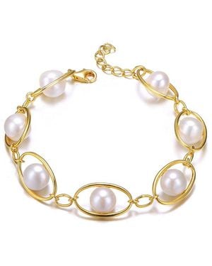 Genevive Jewelry 14K Over 9.5Mm Freshwater Pearl Bracelet - Metallic