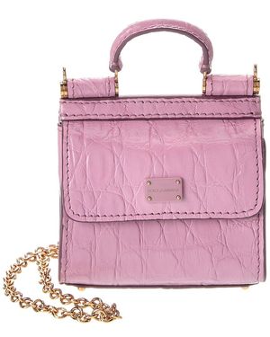 Dolce & Gabbana Sicily Micro Croc-Embossed Leather Tote - Pink