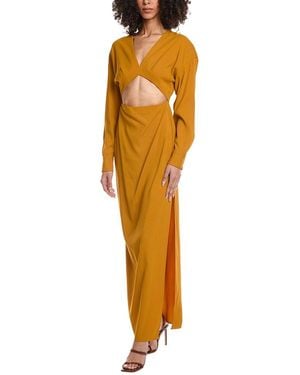 LAPOINTE Pebble Crepe Deep V Cutout Maxi Dress - Metallic