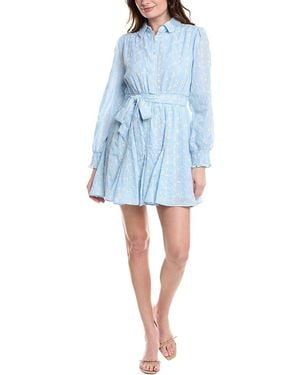 Fate Eyelet Tie-Waist Mini Dress - Blue