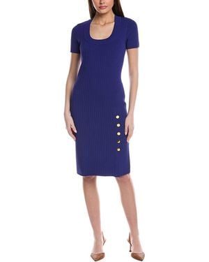 St. John Mixed Flatback Rib Knit Stretch Midi Dress - Blue