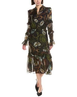 Marchesa Printed Silk-Blend A-Line Dress - Green