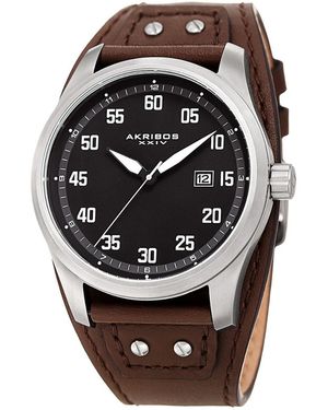 Akribos Xxiv Leather Watch - Grey