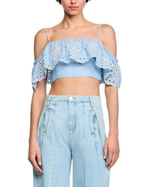 Sandro Alon Linen-Blend Top - Blue