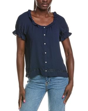 Cece Wide Ruffle Button Front Shirt - Blue