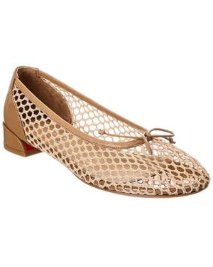 Christian Louboutin Sweetie Jane Mesh & Patent Ballerina Flat - Natural