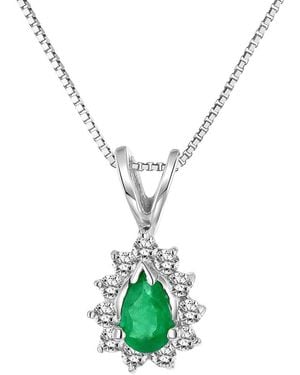 LEVARON 14K 0.35 Ct. Tw. Diamond & Emerald Pendant - Metallic