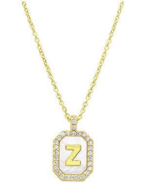 Adornia 14k Plated Pearl Cz Initial Tablet Necklace - Metallic