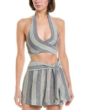 Lisa Marie Fernandez Farrah Halter Linen-Blend Tie Top - Gray