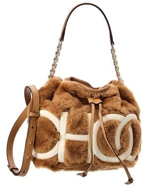 Jimmy Choo Juno Shearling & Leather Bucket Bag - Brown