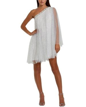 Mac Duggal One Shoulder Embellished Tulle Mini Dress - Grey