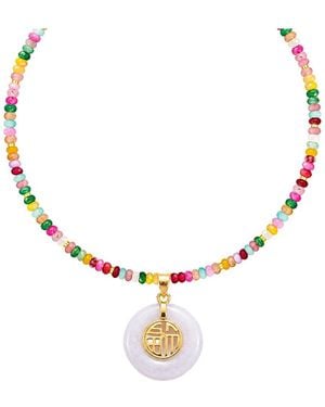 Liv Oliver 18K Plated 15.57 Ct. Tw. Jade, Multi Gemstone Necklace - Metallic